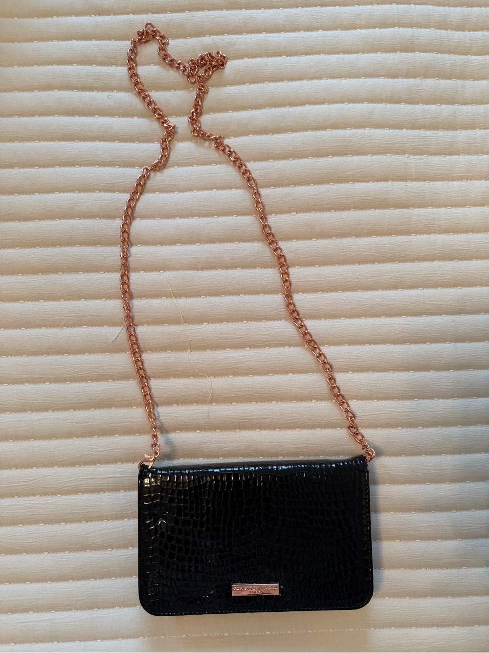 Adrienne Vittadini Black Croc-Embossed Crossbody with Rose Gold Chain